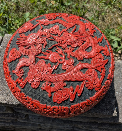 Antique red cinnabar carved - antique,